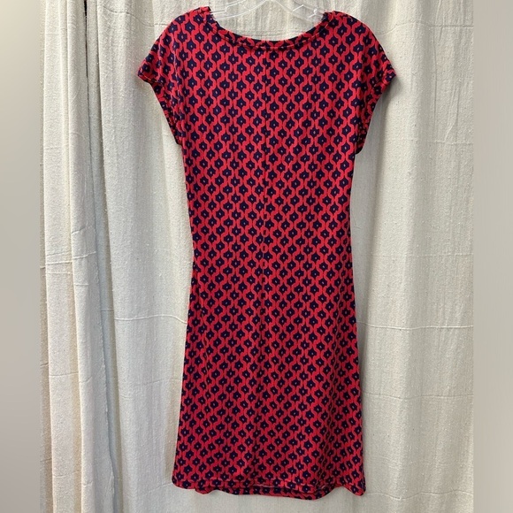 Banana Republic/Red-Blue/ Dress/Cap Sleeve Stretch/Gathered Waist Dress/ Size M - Picture 5 of 8